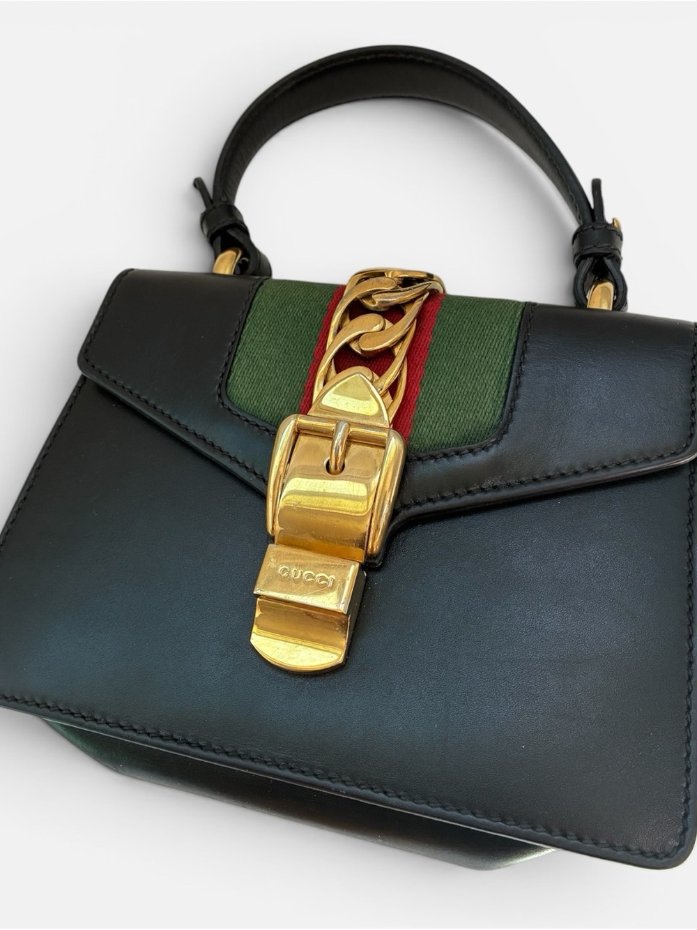 Gucci Sylvie Top-Handle Satchel with Green and Red Web - Picture 4 of 13
